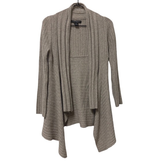 Elena Solano Sweaters - Elena Solano 100% Cashmere Ribbed Cardigan Taupe Brown Open Front Womens M